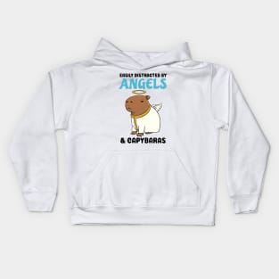 Easily Distracted by Angels and Capybaras Kids Hoodie